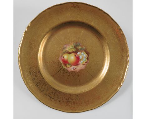 A Royal Worcester acid gilt plate, decorated with grapes and apples to the centre by Henry, diameter 10.75ins Condition repor