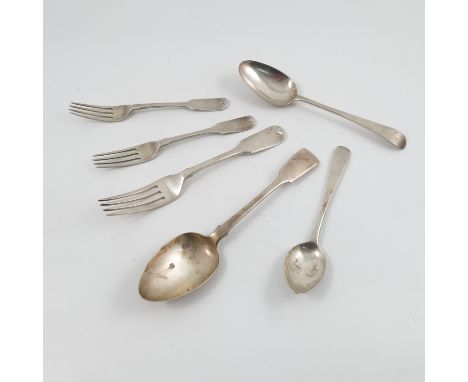 An 18th century silver serving spoon, engraved with initials, London 1780, maker Hester Bateman, weight 1oz, together with a 
