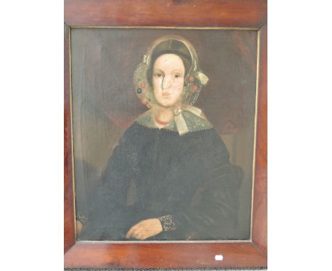 (19th century), an oil painting, portrait study, lady seated, 72 x 61cm, heavy mahogany frame, 91 x 80cm