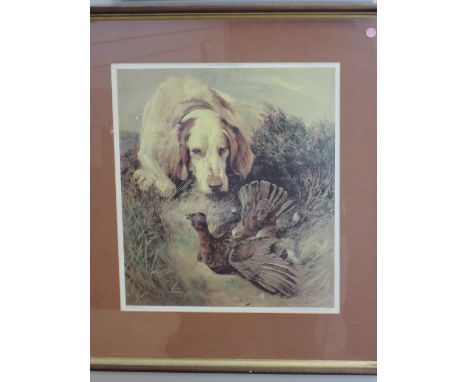 William Woodhouse, (1857-1939), after,  a Ltd Ed print, game dog and bird, 41 x 36cm, mounted framed and glazed, 61 x 56cm
