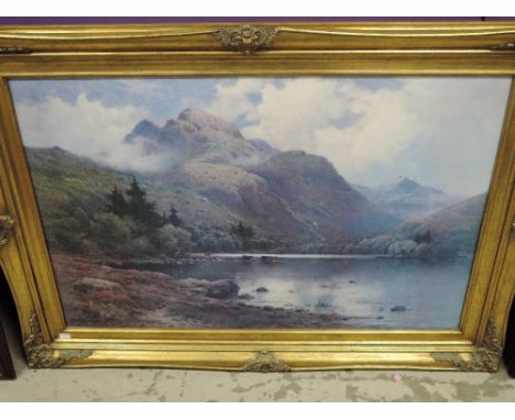 (20th century), a print, De Brinski, after, a re-print,loch scene, 60 x 90, ornate frame, 80 x 110cm