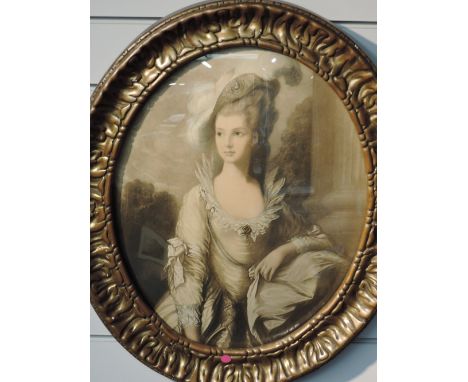 (19th), a print, convex oval, Gainsborough's The Right Hon Mrs Graham, 48 x 38cm, moulded frame and glazed, 62 x 52cm