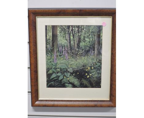Marion Bradley, (contemporary), after, a print, foxgloves, attributed verso, 25 x 21cm, mounted wood effect frame and glazed,