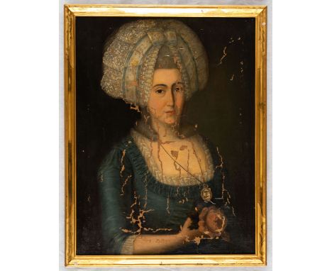 UNBEKANNTER MEISTER IM SCHÖNEN RAHMEN Berner Damen-Portrait  Öl auf Leinwand, verso bezeichnet "Milesy B. 1784", feiner, nur 