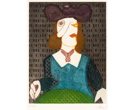 Enrico BAJ (1924-2003) Weibliches Portrait   Lithographie in Farbe, e.a., mit Bleistift signiert  53.5 x 41 cm, Rahmen: 82.5 