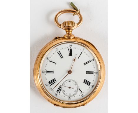 GOLDENER CHRONOMETER Gold 18K, Wannenform mit 2 Wülsten, um 1890.  Werk: Rohwerk vernickelt, Kaliber Typ Chronometer, festges
