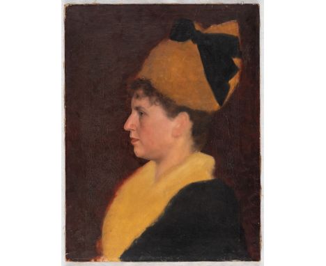 UNBEKANNTER MALER Portrait einer Dame im Profil  Öl auf Leinwand, Reste einer Signatur rechts unten  63 x 47.5 cm