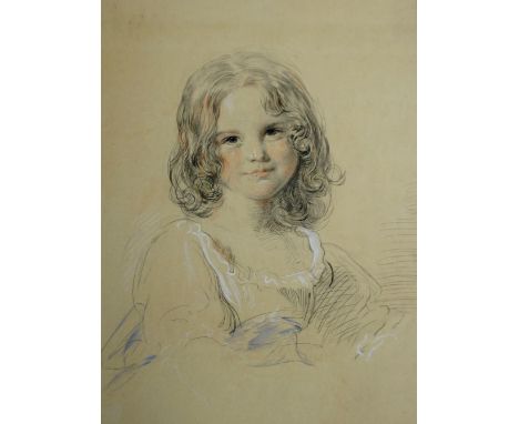 English School, late 19th Century - head and shoulder portrait of a young girl, pastel and watercolour on buff paper, 56cm x 