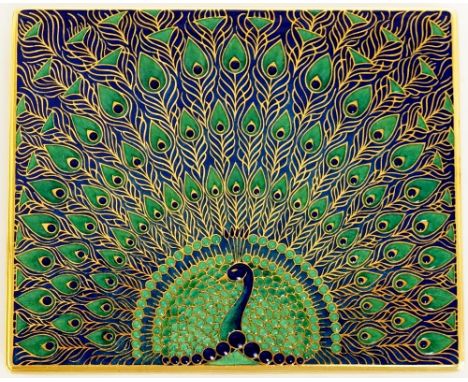 A fine French Art Deco gold and enamel cigarette case enamelled in en plein en basse taille, the lid with a peacock, the fron
