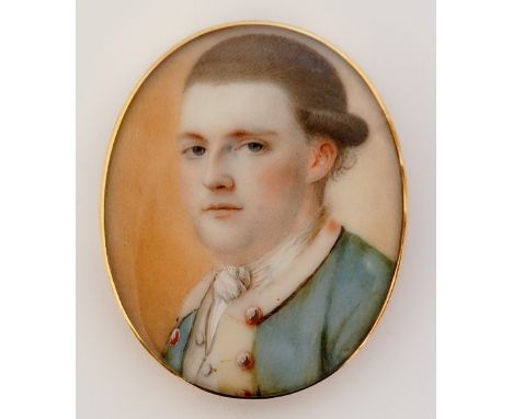 English School, early 19th Century - head and shoulder portrait miniature of a young gentleman wearing green coat, watercolou