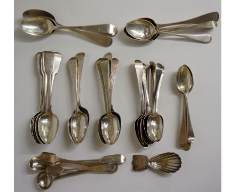 A Collection of thirty-six 18/19th Century various teaspoons & a caddy spoon (37), including:
Five Old English Pattern Teaspo