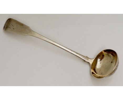 Scottish Provincial - A 19th Century Fiddle pattern Toddy Ladle, the handle engraved with the initial D, maker's mark, Mark H