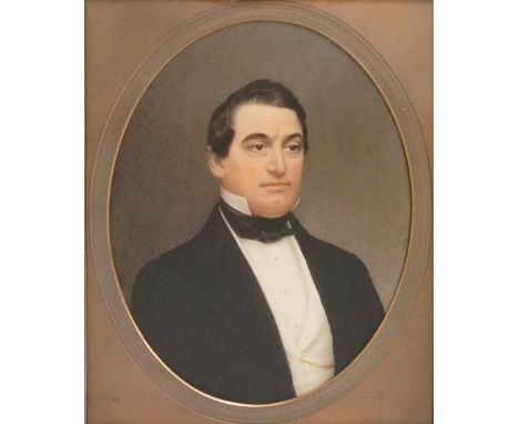 An early 19th Century head and shoulder portrait miniature of George Washington Irving (1783-1859), wearing black jacket, whi