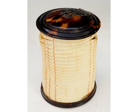 An unusual late 18th / early 19th Century pocket lantern, tortoiseshell, of shallow circular reeded form, the hinged cover wi