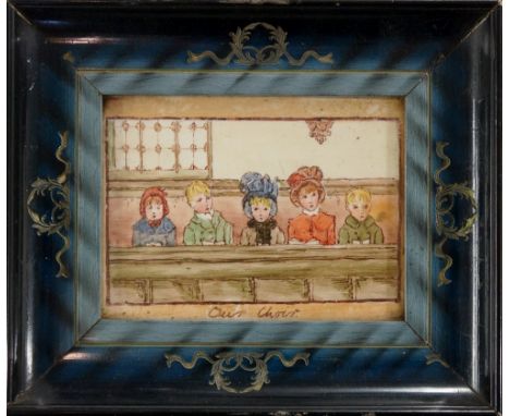 A pair of Edwardian ceramic plaques, one inscribed "Our Choir" with row of five children in the pews; another with a winter s