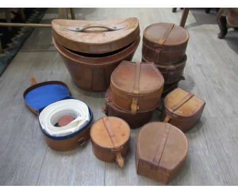 Vintage leather hat box and various collar boxes some with contents (10) 