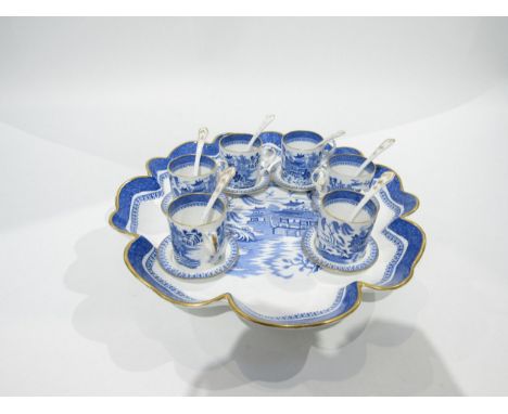 A Copeland Spode blue and white coffee can set with shaped tray 