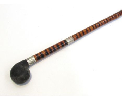 An early 20th Century bamboo encased sword stick with ebonised handle, total length 87cm 