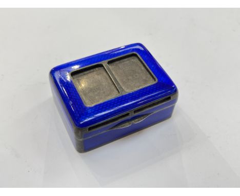 A white metal blue guilloche enamel and vermeil box, 4.5cm x 6cm x 2.5cm 
