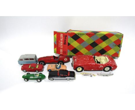 Vintage toys including Tri-ang Austin Healey a/f, Corgi die-cast Vanwall, Volvo, Bentley and Dinky Triumph, etc 