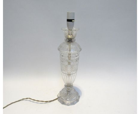 A 20th Century crystal glass lamp base, 46cm without shades 