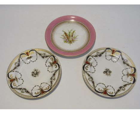 A Worcester cabinet plate and two others with swag decorations (3). 22cm &amp; 23cm diameter 