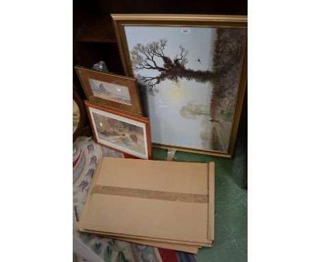 Pictures and Pirelli calendars - five Pirelli calendars 1984 1988; two William Russell prints; a John Coulson print, walking 