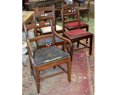 A Regency mahogany commode chair; four Regency mahogany dining chairs. (5)