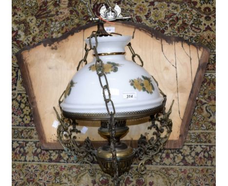 A Wolverhampton 1937 coronation mirror frame;  a gilt metal light fitting, floral shade (2)