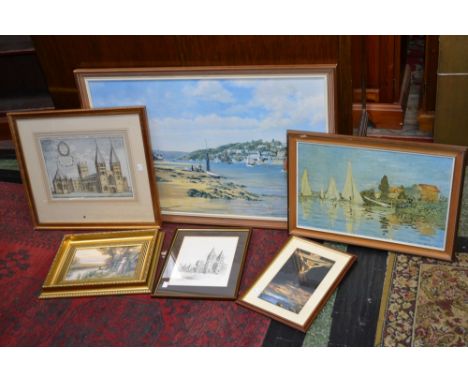 Pictures and Prints - Eric Roberts, after, Sun and Sail Salcombe, print, 49cm x 79cm, framed; others (6)