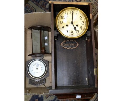 Horology - a 1930's wall clock (faults); 19th century and later pocket watch parts; an Art Deco barometer (faults); a scratch