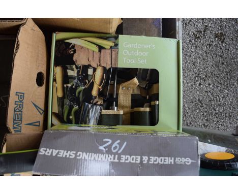 Boxed as new gardeners outdoor tool set together with garden gear hedge and edge trimming shears