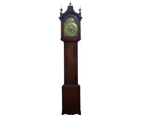 Oak longcased clock, brass break-arch dial signed Robt Swan, Bridlington, in the arch, Roman chapter ring, matt fiels, subsid