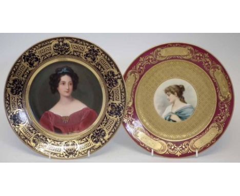 Two Vienna style plates, one signed Weigel, the other Reldals,  painted with portraits of ladies within elaborate raised gilt