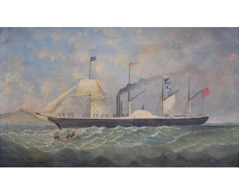 Maritime School, 19th century,   A steamship off the coast, unsigned, oil on panel, 23 x 39.5cm.; 9 x 15.5in.