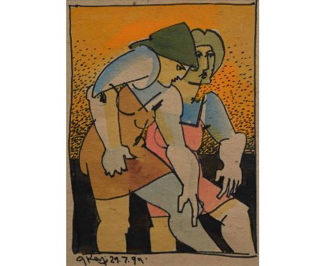 Geoffrey Key (1941-),  "Chorus", signed and dated 29.7.99, titled on artist's label verso, mixed media, 24 x 17.5cm.; 9.5 x 7