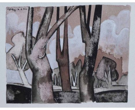 Geoffrey Key (1941-),  Woodland scene, signed and dated 6.2.92, mixed media, 18.5 x 23.5cm.; 7.25 x 9.25in.    Artists' Resal