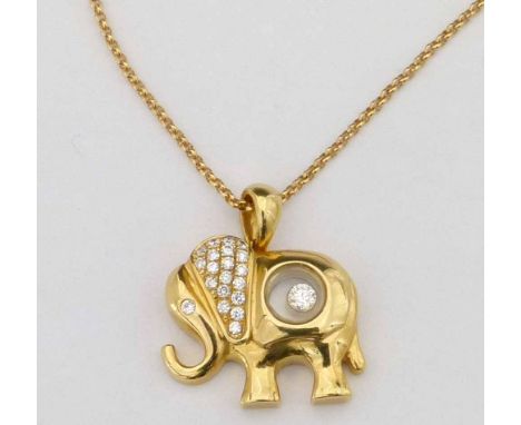 Chopard style 750 gold and diamond elephant pendant on an Italian 750 trace chain, 6.7g gross..
 
Condition report: this item