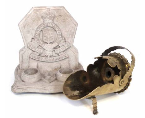 Coadstone Royal Army Ordnance Corps match striker, also a trench art sugar scuttle engraved 'Italy 1918' (2) the Coadstone me