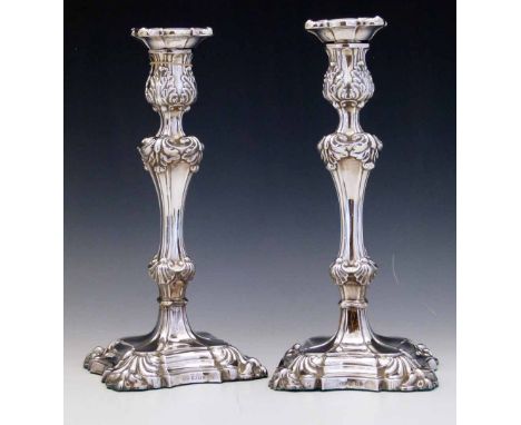 Pair of 18th century style filled silver candlesticks, BP&amp;Co London 1967, height 30cm.
 
Condition report:hallmarks good;