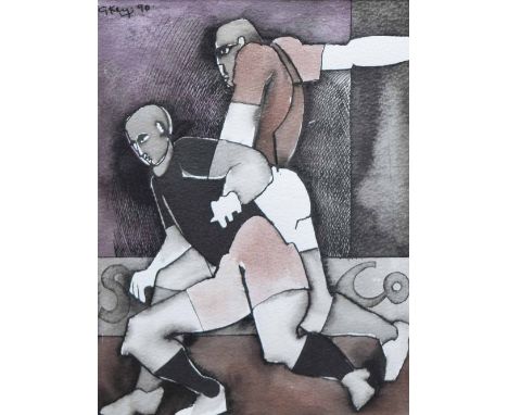 Geoffrey Key (1941-),  Football, signed and dated '90, mixed media, 23.5 x 18.5cm.; 9.25 x 7.25in.    Artists' Resale Right (