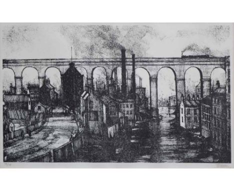 Trevor Grimshaw (1947-2001),   "Stockport Viaduct", signed and numbered 73/75 in pencil in the margin, lithograph, 26.5 x 44.