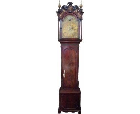 George III mahogany longcased clock, named George Lupton, Altrincham in the brass break arch dial with rolling moon, Roman an