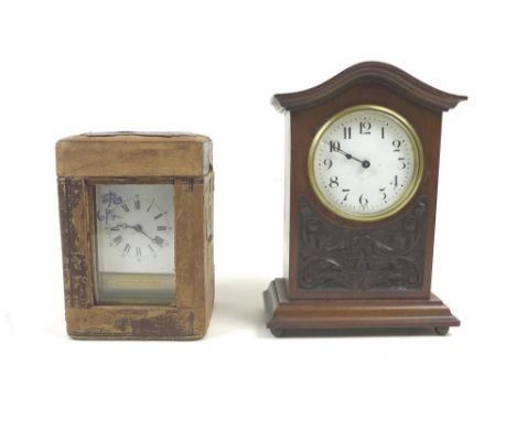 A 19th century brass cased carriage clock, with eight day striking movement and dedication plaque dated 1886, 9.5 by 8.5 by 1
