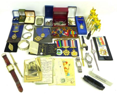 A collection of jewellery and collectables, including a selection of Royal Order of Antediluvian Buffaloes gilt metal and ena