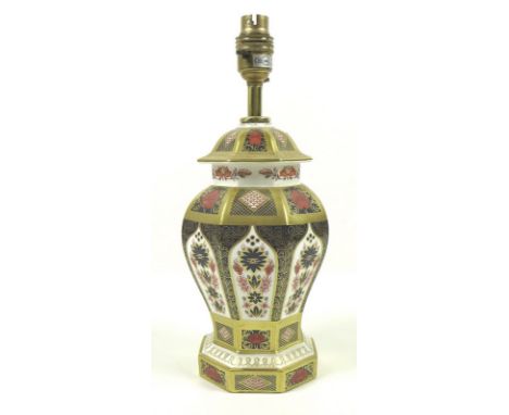 A Royal Crown Derby bone china table lamp, Old Imari pattern, 1128, MMII, 32cm high.