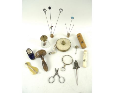 A collection of 19th and 20th century collectables including a pair of silver Art Nouveau hat pins by Charles Horner, another