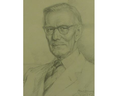 Paul Drury (British, 1903-1987): portrait of Lt. Col. Basil Moseley (Rtd), pencil, signed and dated lower right, framed with 