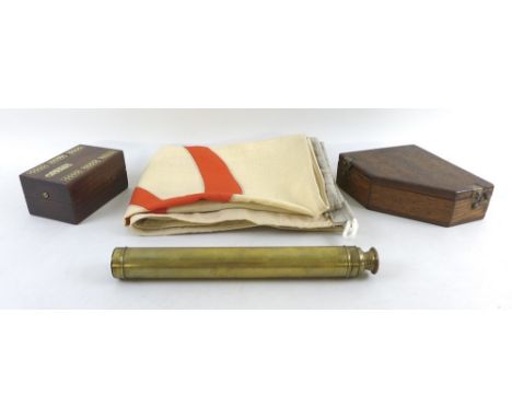 A collection of militaria including a late 19th century five drawer brass telescope, an Avimo Clinometer Field Mark 6, No AVL