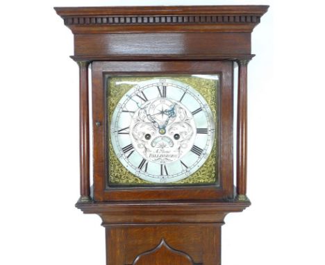 A George III oak long case clock, Abraham Shaw, Billingborough, in restored condition, engraved silvered dial, date roller, s